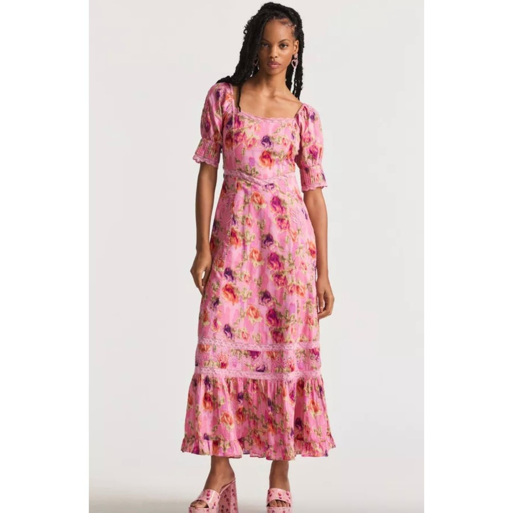 LoveShackFancy Floral Lace Mariata Maxi Dress In Wild Pink Rose Size 6 New - Picture 2 of 16